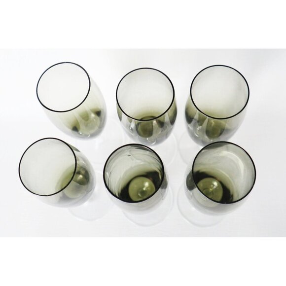 6 Vintage MCM Wine Glasses Olive Green Clear Stem Mid Century Modern Barware - Picture 4 of 4